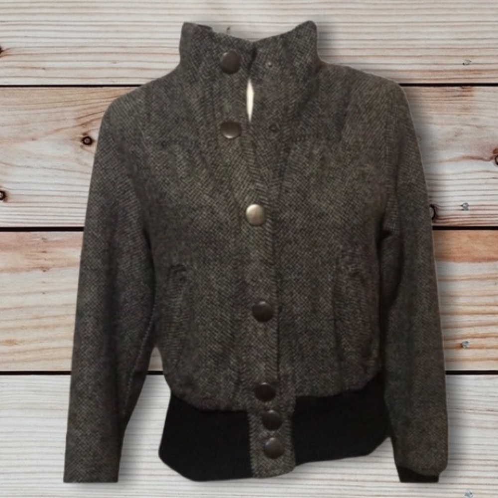 VINTAGE  Wool Tweed Bomber Jacket Sz M